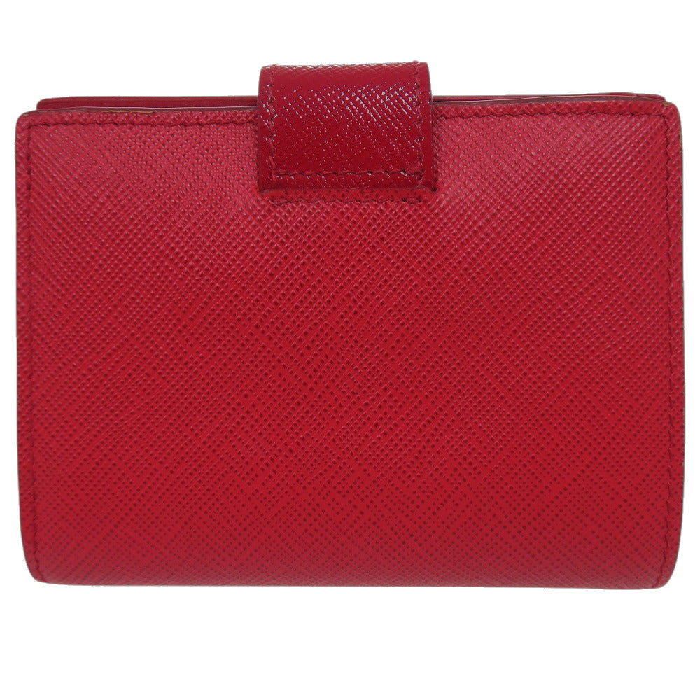 美品 プラダ トライアングルロゴ 1MV204 2C7X サフィアーノレザー レッド 二つ折り財布 赤 0883【中古】PRADA