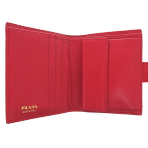 美品 プラダ トライアングルロゴ 1MV204 2C7X サフィアーノレザー レッド 二つ折り財布 赤 0883【中古】PRADA