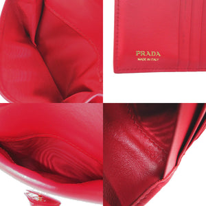 美品 プラダ トライアングルロゴ 1MV204 2C7X サフィアーノレザー レッド 二つ折り財布 赤 0883【中古】PRADA