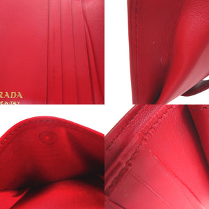 美品 プラダ トライアングルロゴ 1MV204 2C7X サフィアーノレザー レッド 二つ折り財布 赤 0883【中古】PRADA