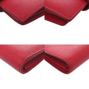 美品 プラダ トライアングルロゴ 1MV204 2C7X サフィアーノレザー レッド 二つ折り財布 赤 0883【中古】PRADA