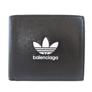 美品 バレンシアガ アディダス コラボ 721898 レザー ブラック 黒 2つ折り財布 財布 0888【中古】BALENCIAGA
