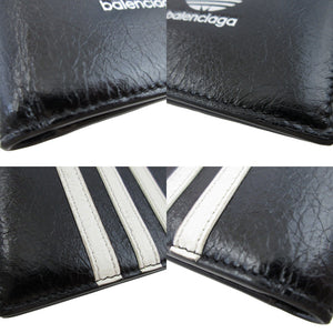 美品 バレンシアガ アディダス コラボ 721898 レザー ブラック 黒 2つ折り財布 財布 0888【中古】BALENCIAGA