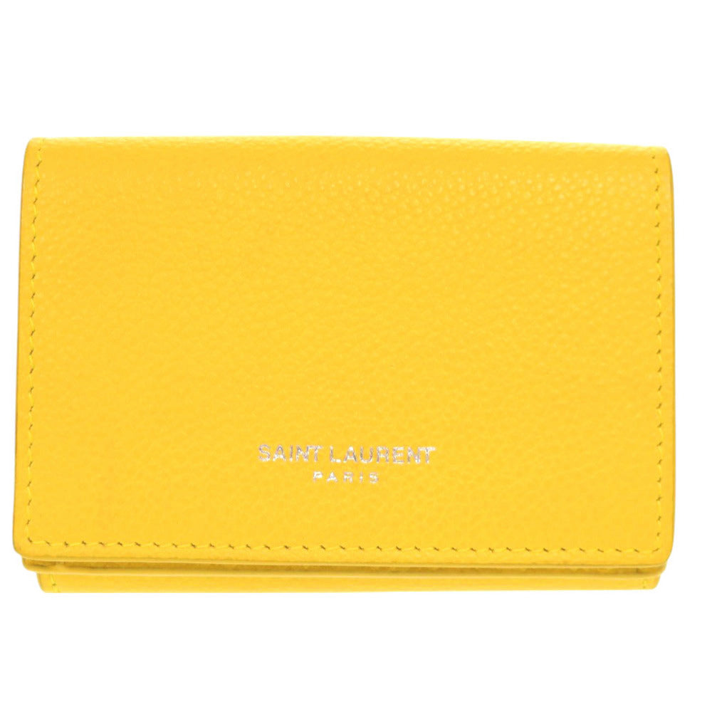 サンローランパリ ロゴ レザー イエロー 三つ折り財布 黄 0917【中古】SAINT LAURENT PARIS