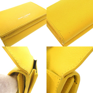 サンローランパリ ロゴ レザー イエロー 三つ折り財布 黄 0917【中古】SAINT LAURENT PARIS