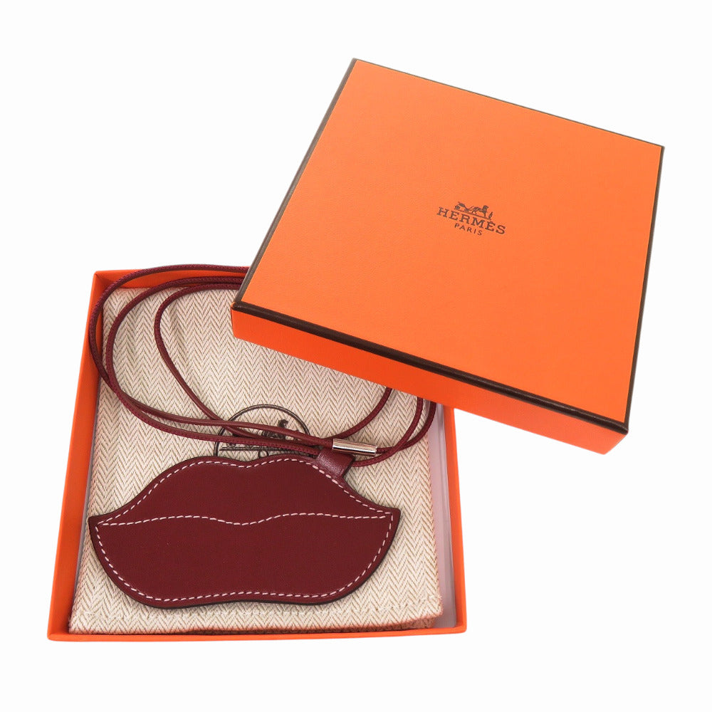 新品同様 エルメス リップス ヴォースイフト ルージュアッシュ K刻印 ペンダント ネックレス 赤 0918【中古】HERMES