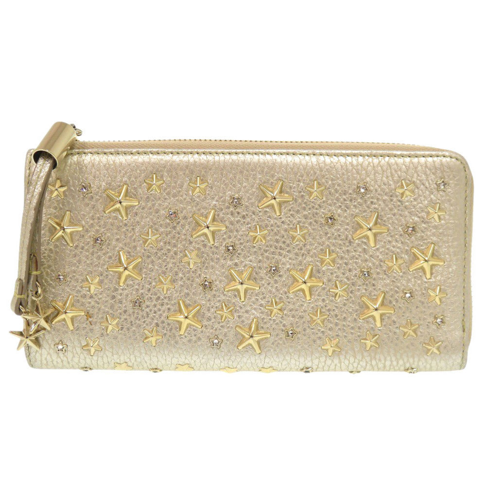 美品 ジミーチュウ スタースタッズ レザー シャンパンゴールド 長財布 0926【中古】JIMMY CHOO