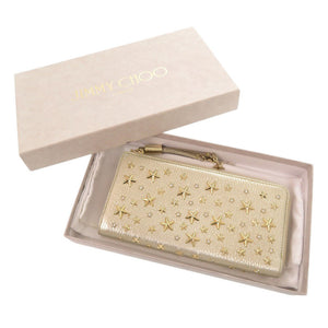 美品 ジミーチュウ スタースタッズ レザー シャンパンゴールド 長財布 0926【中古】JIMMY CHOO
