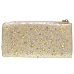 美品 ジミーチュウ スタースタッズ レザー シャンパンゴールド 長財布 0926【中古】JIMMY CHOO