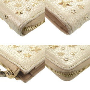 美品 ジミーチュウ スタースタッズ レザー シャンパンゴールド 長財布 0926【中古】JIMMY CHOO