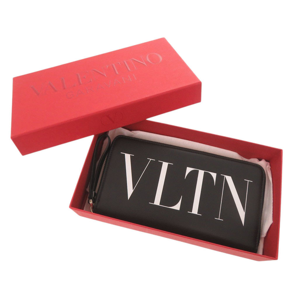 新品同様 ヴァレンティノ ガラヴァーニ VLTNロゴ レザー ブラック ラウンドファスナー 長財布 黒 0927【中古】Valentino Garavani