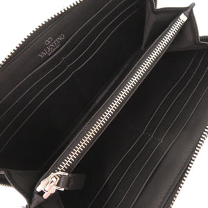 新品同様 ヴァレンティノ ガラヴァーニ VLTNロゴ レザー ブラック ラウンドファスナー 長財布 黒 0927【中古】Valentino Garavani