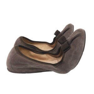 美品 サルヴァトーレフェラガモ バレエシューズ MY JOY リボン スウェード ブラウン 0942【中古】Salvatore Ferragamo