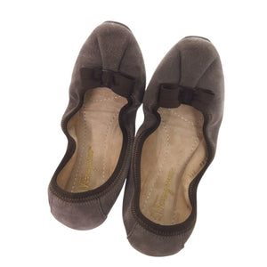 美品 サルヴァトーレフェラガモ バレエシューズ MY JOY リボン スウェード ブラウン 0942【中古】Salvatore Ferragamo