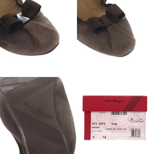 美品 サルヴァトーレフェラガモ バレエシューズ MY JOY リボン スウェード ブラウン 0942【中古】Salvatore Ferragamo