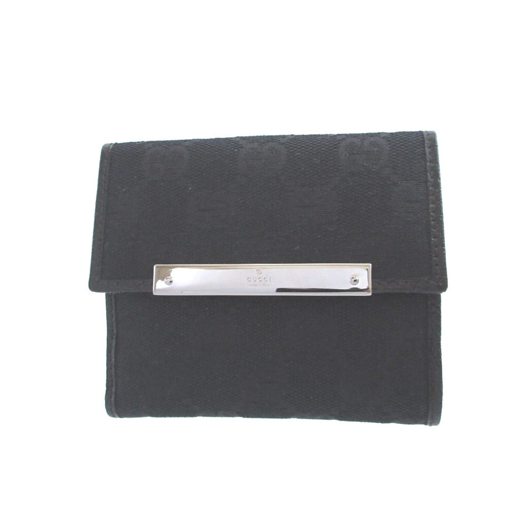 新品同様 グッチ 112716 GGキャンバス レザー ブラック 黒 Wホック財布 財布 0944【中古】GUCCI