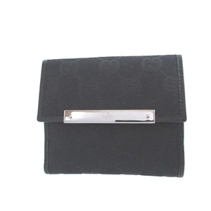 新品同様 グッチ 112716 GGキャンバス レザー ブラック 黒 Wホック財布 財布 0944【中古】GUCCI