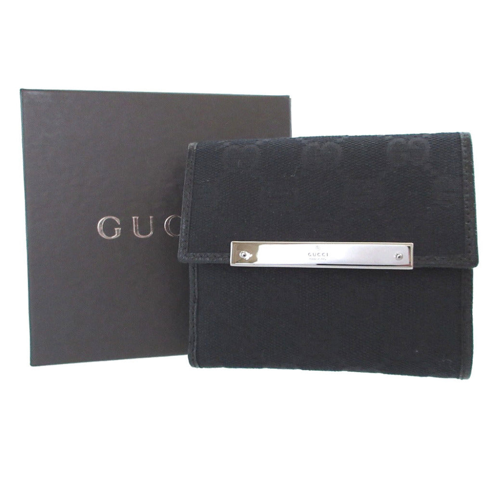 新品同様 グッチ 112716 GGキャンバス レザー ブラック 黒 Wホック財布 財布 0944【中古】GUCCI