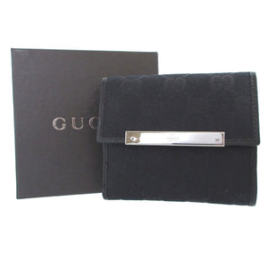 新品同様 グッチ 112716 GGキャンバス レザー ブラック 黒 Wホック財布 財布 0944【中古】GUCCI