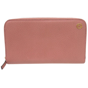 美品 グッチ ラウンドファスナー インターロッキング 449347 525040 長財布 カーフ ピンク 0948【中古】GUCCI