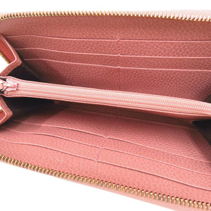 美品 グッチ ラウンドファスナー インターロッキング 449347 525040 長財布 カーフ ピンク 0948【中古】GUCCI