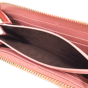 美品 グッチ ラウンドファスナー インターロッキング 449347 525040 長財布 カーフ ピンク 0948【中古】GUCCI