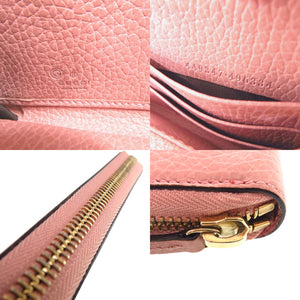 美品 グッチ ラウンドファスナー インターロッキング 449347 525040 長財布 カーフ ピンク 0948【中古】GUCCI