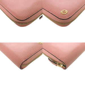 美品 グッチ ラウンドファスナー インターロッキング 449347 525040 長財布 カーフ ピンク 0948【中古】GUCCI