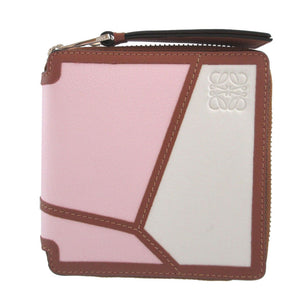 美品 ロエベ パズル 19年製 レザー ブラウン 茶 ピンク アイボリー ラウンドファスナー財布 財布 0951【中古】LOEWE