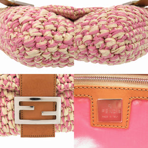 フェンディ ワンショルダーバッグ マンマバケット 16059 ストロー コットン レザー ピンク ハンドバッグ 1004【中古】FENDI