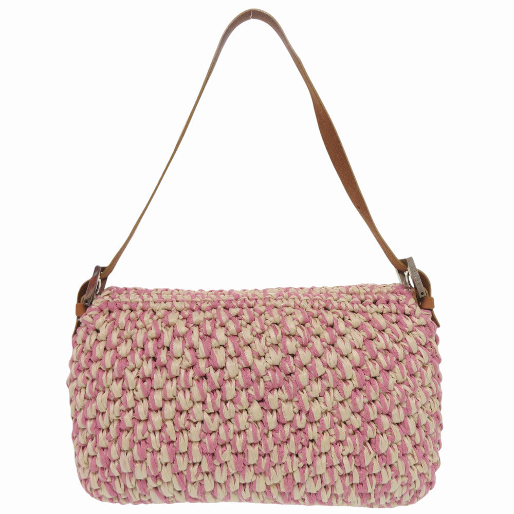 フェンディ ワンショルダーバッグ マンマバケット 16059 ストロー コットン レザー ピンク ハンドバッグ 1004【中古】FENDI