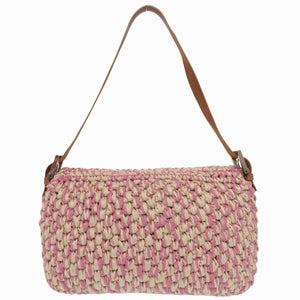フェンディ ワンショルダーバッグ マンマバケット 16059 ストロー コットン レザー ピンク ハンドバッグ 1004【中古】FENDI