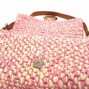 フェンディ ワンショルダーバッグ マンマバケット 16059 ストロー コットン レザー ピンク ハンドバッグ 1004【中古】FENDI