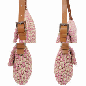 フェンディ ワンショルダーバッグ マンマバケット 16059 ストロー コットン レザー ピンク ハンドバッグ 1004【中古】FENDI
