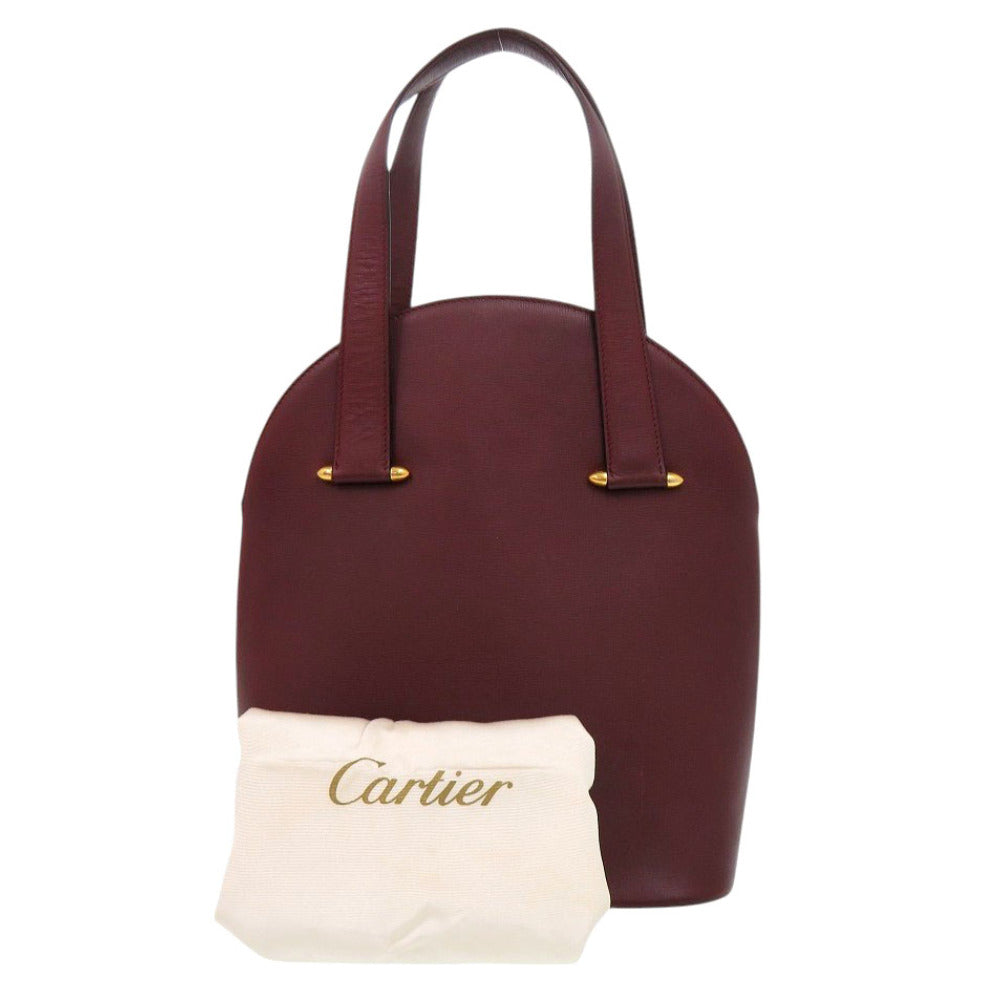 カルティエ マストライン レザー ボルドー ハンドバッグ 赤 1084【中古】CARTIER