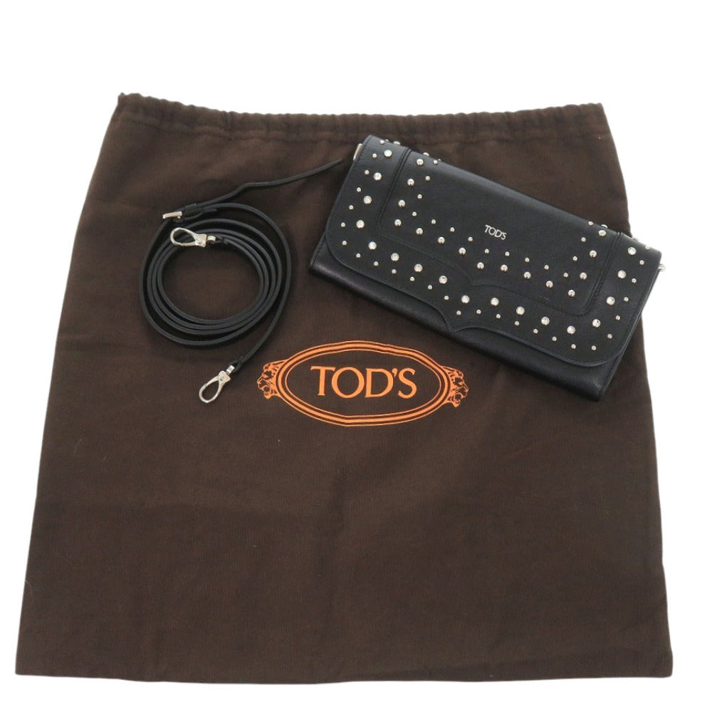 美品 トッズ ショルダーウォレット スタッズ レザー ブラック ショルダーバッグ 黒 1104【中古】TOD’S