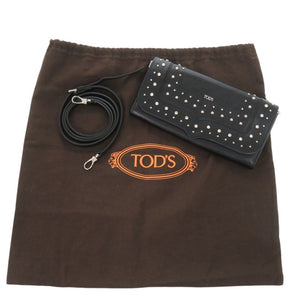 美品 トッズ ショルダーウォレット スタッズ レザー ブラック ショルダーバッグ 黒 1104【中古】TOD’S