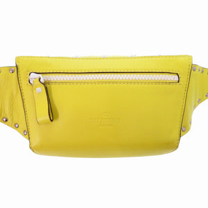 美品 ヴァレンティノ ガラヴァーニ ロックスタッズ レザー イエロー ウエストバッグ ボディバッグ 1106 【中古】 Valentino Garavani