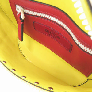 美品 ヴァレンティノ ガラヴァーニ ロックスタッズ レザー イエロー ウエストバッグ ボディバッグ 1106 【中古】 Valentino Garavani