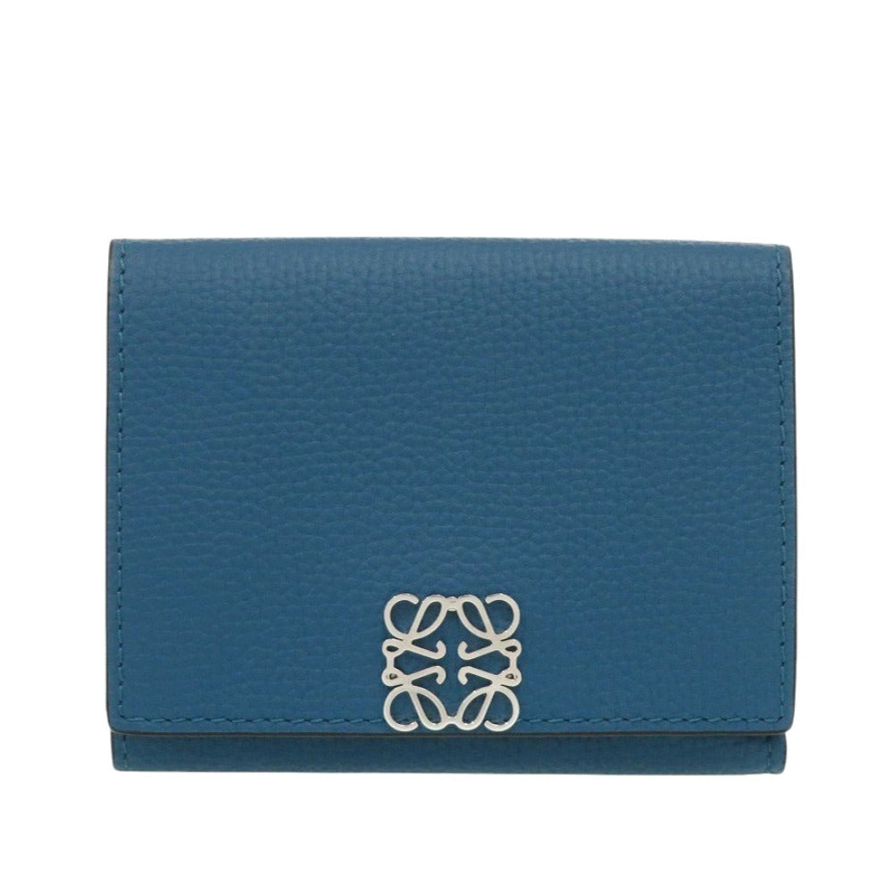 美品 ロエベ アナグラム トライフォールド ウォレット レザー ブルー 三つ折り財布 青 1108【中古】LOEWE