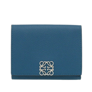 美品 ロエベ アナグラム トライフォールド ウォレット レザー ブルー 三つ折り財布 青 1108【中古】LOEWE