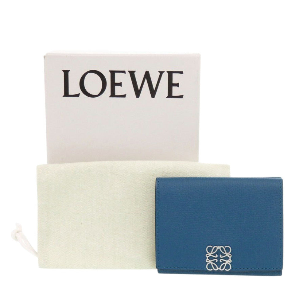 美品 ロエベ アナグラム トライフォールド ウォレット レザー ブルー 三つ折り財布 青 1108【中古】LOEWE
