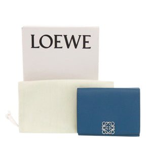美品 ロエベ アナグラム トライフォールド ウォレット レザー ブルー 三つ折り財布 青 1108【中古】LOEWE