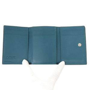 美品 ロエベ アナグラム トライフォールド ウォレット レザー ブルー 三つ折り財布 青 1108【中古】LOEWE
