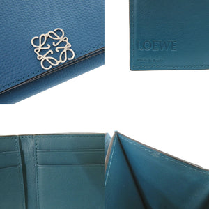 美品 ロエベ アナグラム トライフォールド ウォレット レザー ブルー 三つ折り財布 青 1108【中古】LOEWE