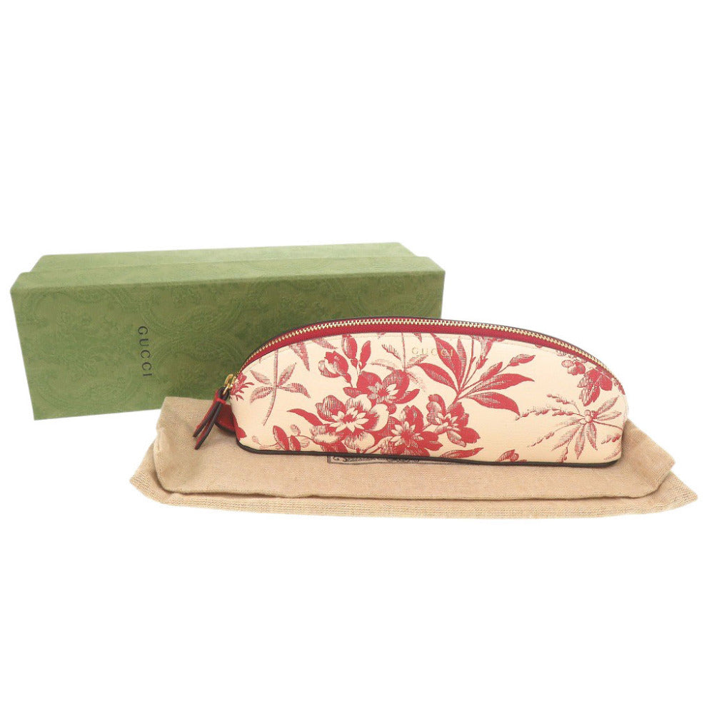 未使用 グッチ ハーバリウム 花柄 662130 レザー アイボリー レッド ペンケース 1224【中古】GUCCI