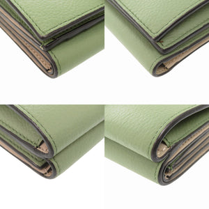 美品 ロエベ アナグラム スモール ウォレット ec23393 カーフ グリーン 三つ折り財布 緑 1228【中古】LOEWE