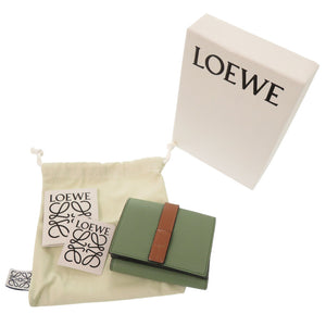 美品 ロエベ アナグラム スモール ウォレット ec23393 カーフ グリーン 三つ折り財布 緑 1228【中古】LOEWE