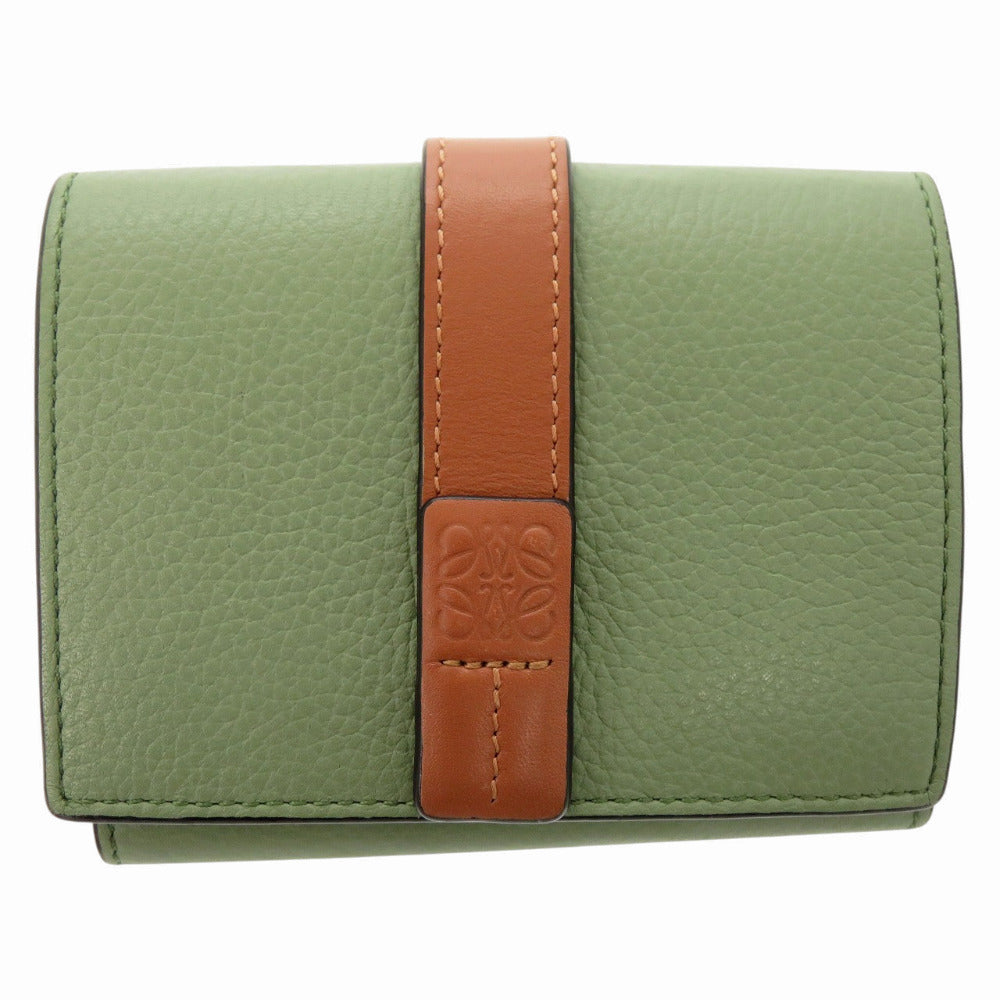 美品 ロエベ アナグラム スモール ウォレット ec23393 カーフ グリーン 三つ折り財布 緑 1228【中古】LOEWE