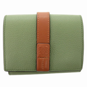 美品 ロエベ アナグラム スモール ウォレット ec23393 カーフ グリーン 三つ折り財布 緑 1228【中古】LOEWE